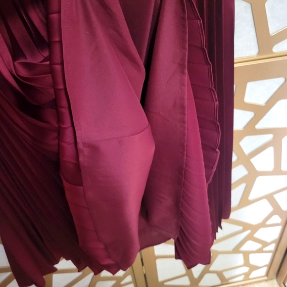 NWT BANANA REPUBLIC Wine Pleated Satin & Chiffon Dress - Picture 9 of 13